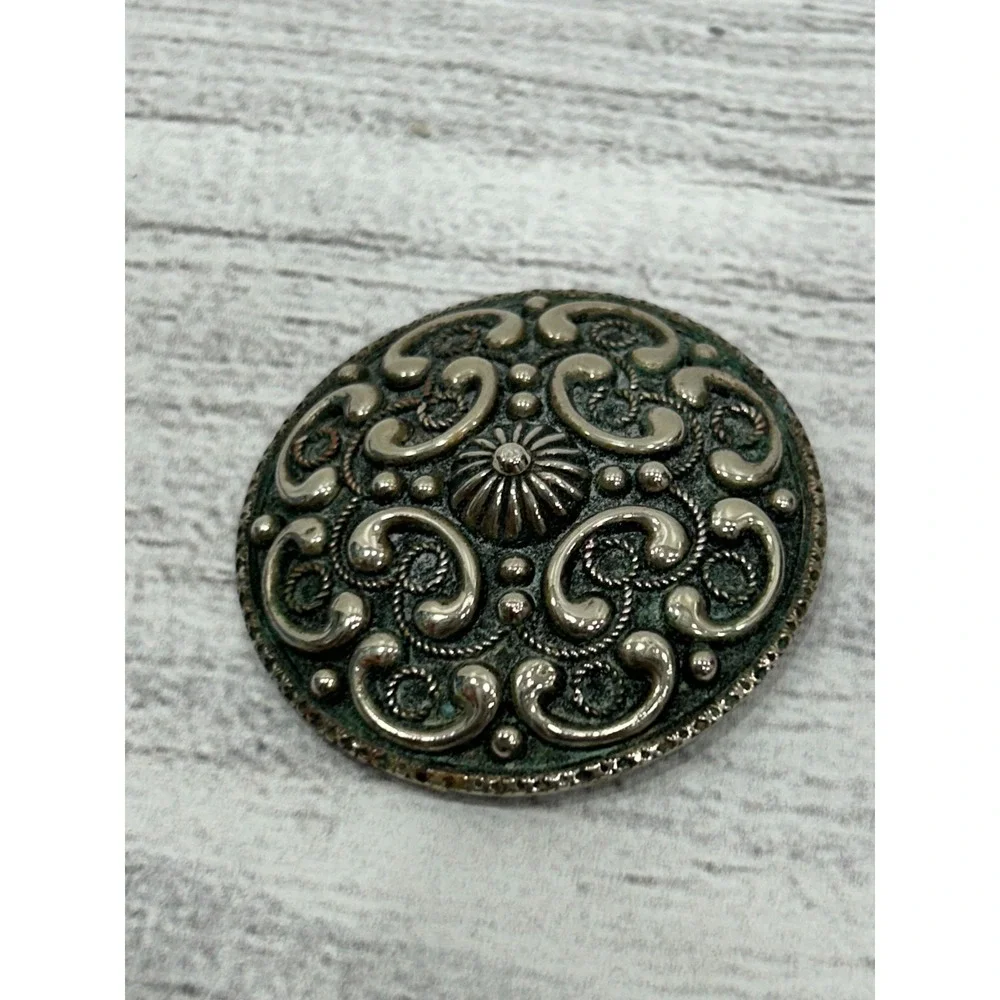 Vintage Itay 925 Sterling Silver Ornate Scrollwork Sunburst Round Brooch Pin‎